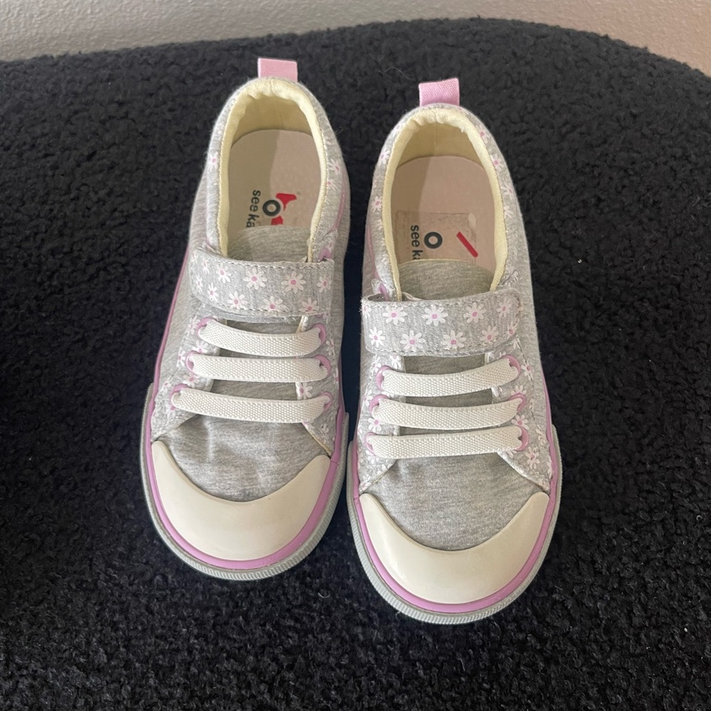 See Kai Run Gray and Pink Daisy Kids Shoes